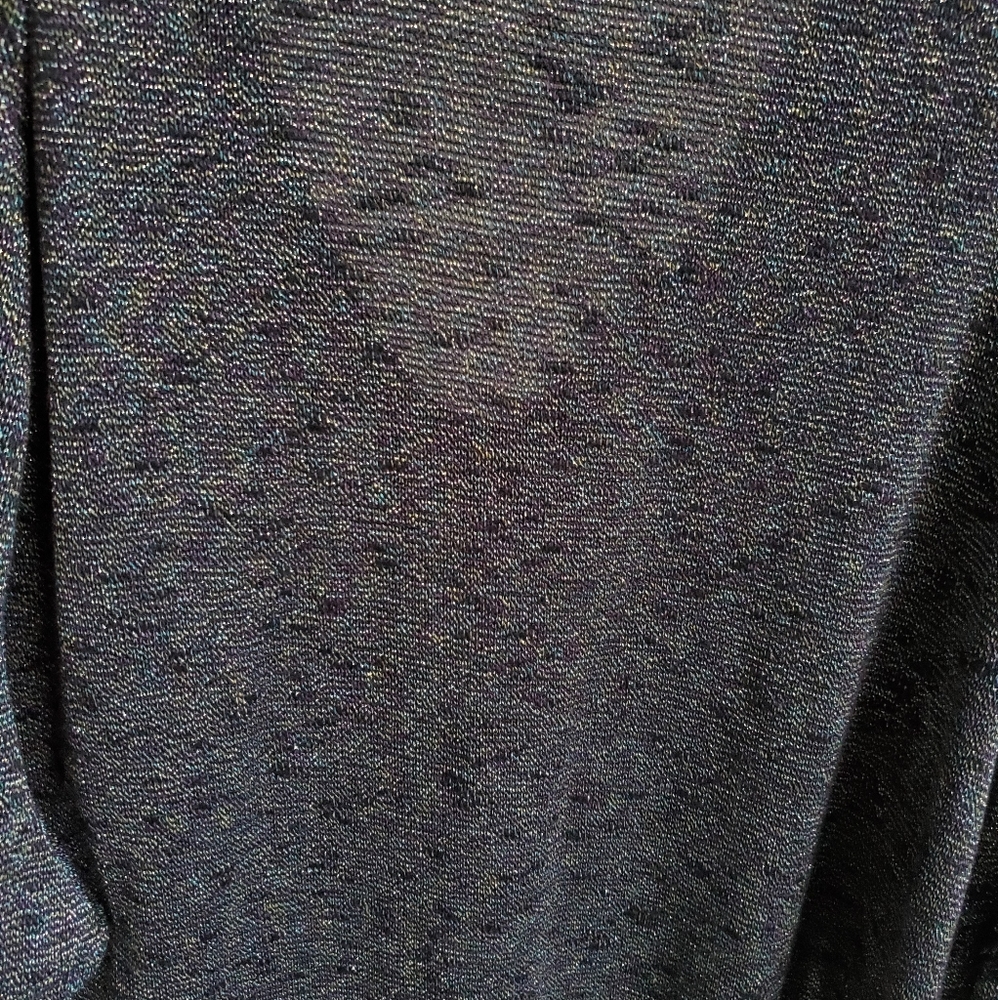 Buckle 3/4 Lace-sleeve Scoop Neck V-back Shimmery Rainbow Metallic Thread Tunic - Picture 7 of 16